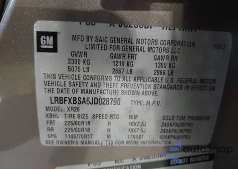 2018 Buick Envision Preferred z USA, uszkodzony, nr VIN LRBFXBSA6JD028790